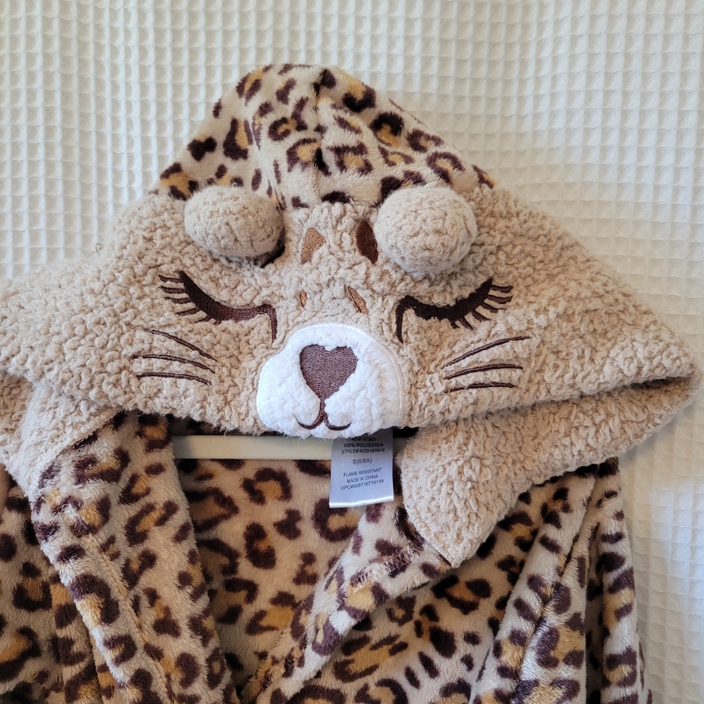 Cuddl Duds girls robe, cat leopard, 6/6x